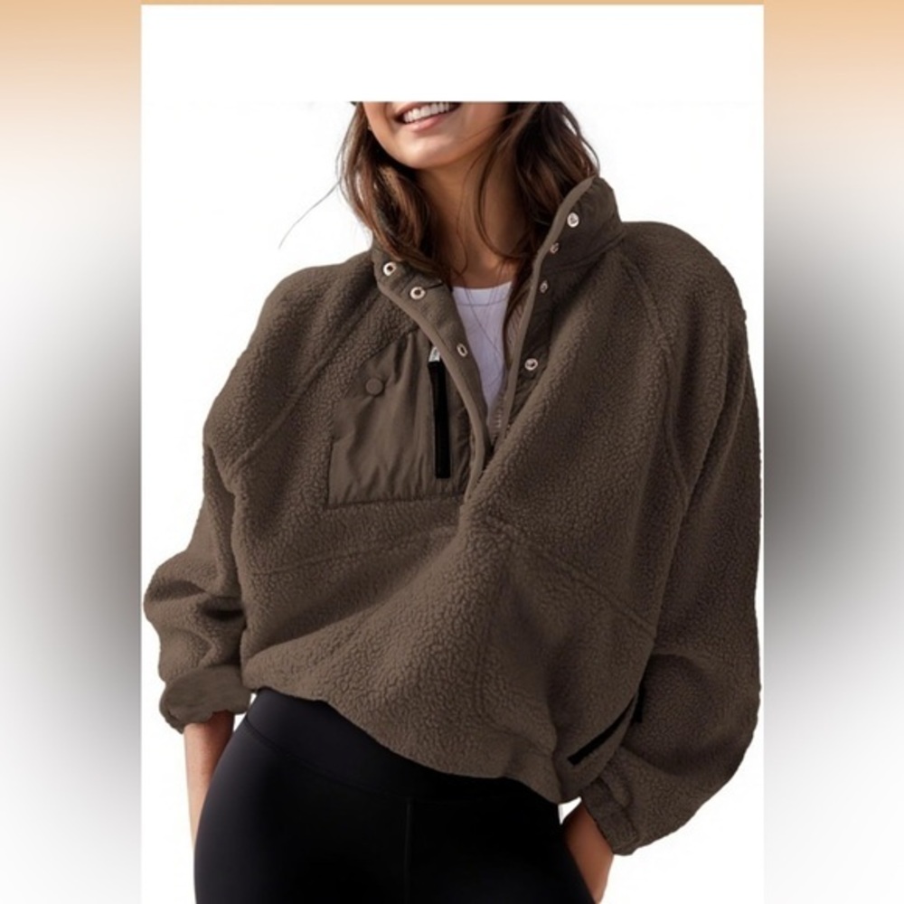 NWT Cozy Brown Sherpa Snap Mockneck Pullover
